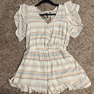 American Eagle - White and muted orange and blue romper